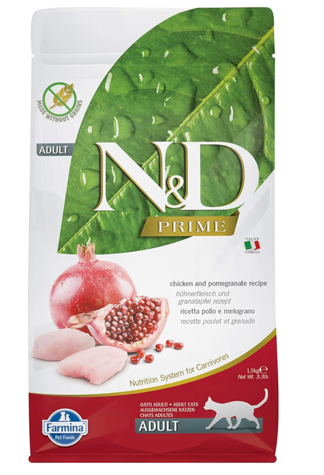 Farmina N&D Chicken and Pomegranate Prime Adult Dry Cat Food - 1.5KG