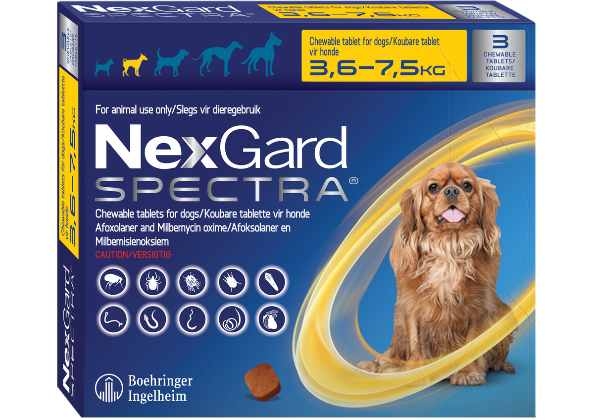 NEXGARD SPECTRA, CHEWABLE TABLETS, S 3,6-7,5kg
