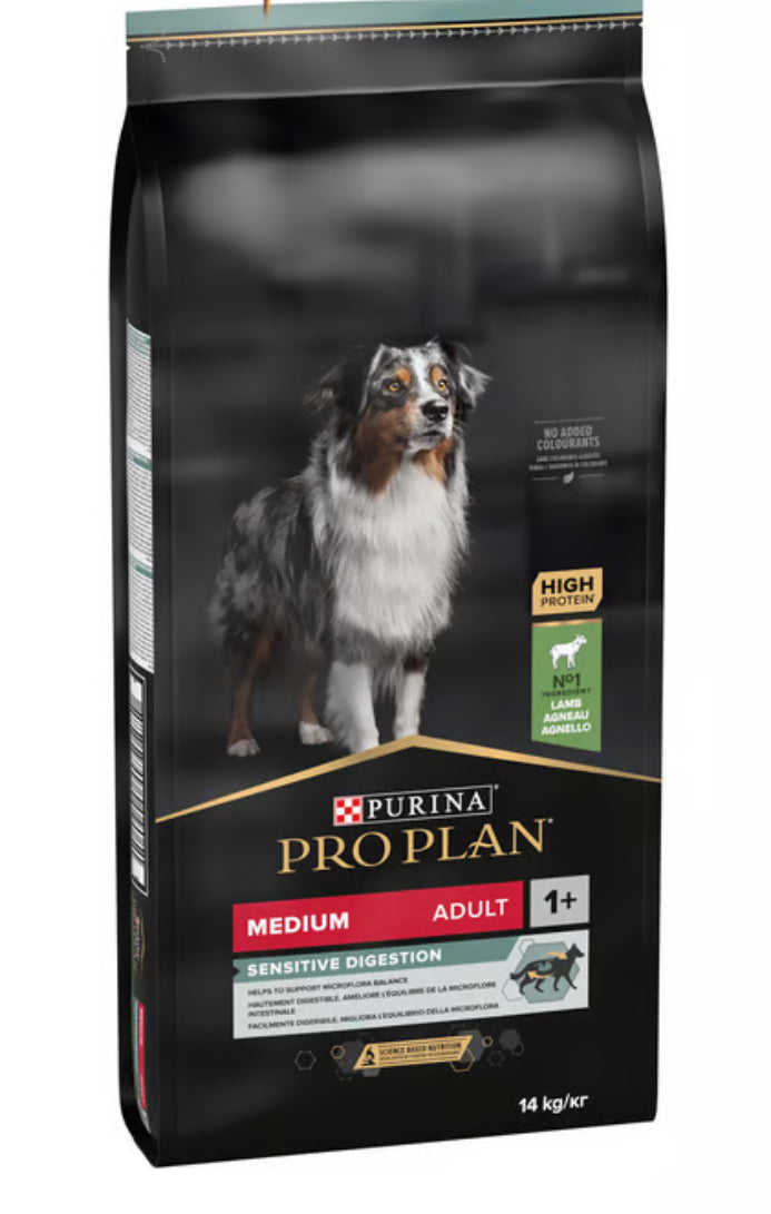PRO PLAN SENSITIVE DIGESTION MEDIUM ADULT, DRY DOG FOOD WITH LAMB, 14 KG