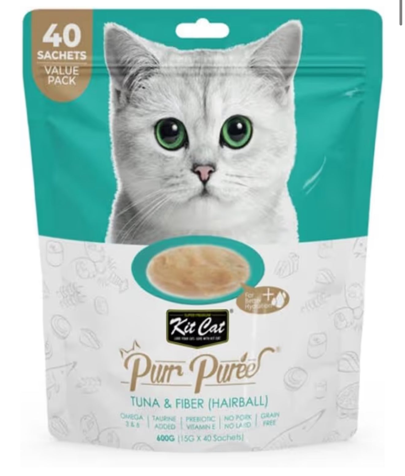 Kit Cat Puree Tuna & Fiber Hairball Cat Treats - 600G