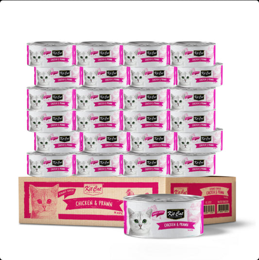 Kit Cat Wet Cat Food Toppers with Deboned Chicken & Prawn – 24 x 80g