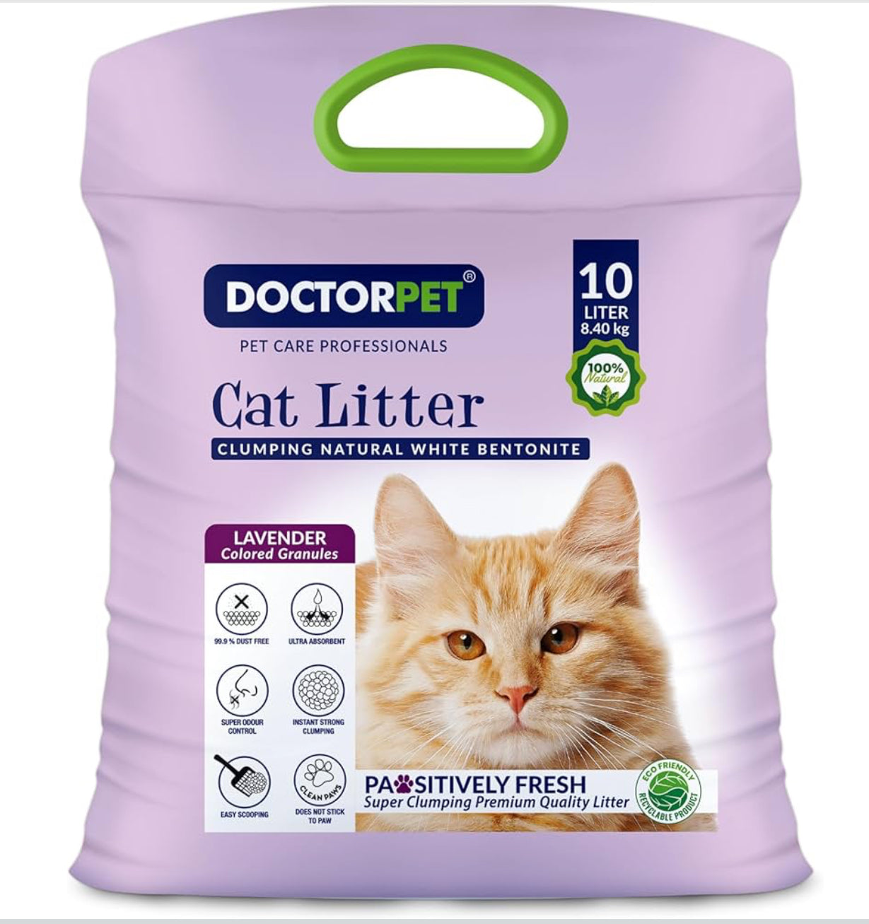 Doctor Pet Cat Litter Lavender 10L – 100% Natural Clumping Bentonite,Scented, Ultra Absorbent,Easy Scooping, Dust-Free, Odor Control, Easy Scooping, Hypoallergenic & Non-Stick Paw Formula