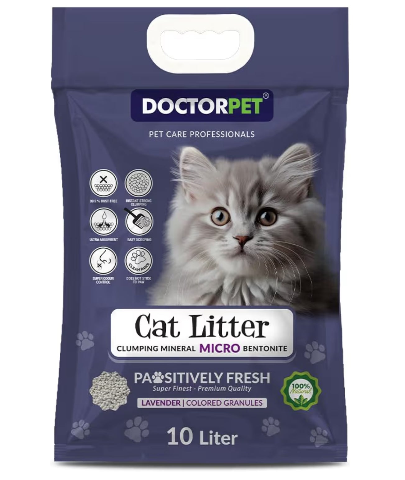 Doctor Pet Lavender Scented Clumping Cat Litter 10L – 100% Clumping Micro Bentonite, Instant Strong Clumping, Ultra Absorbent, Dust-Free, Lavender Fragrance, Pet Safe