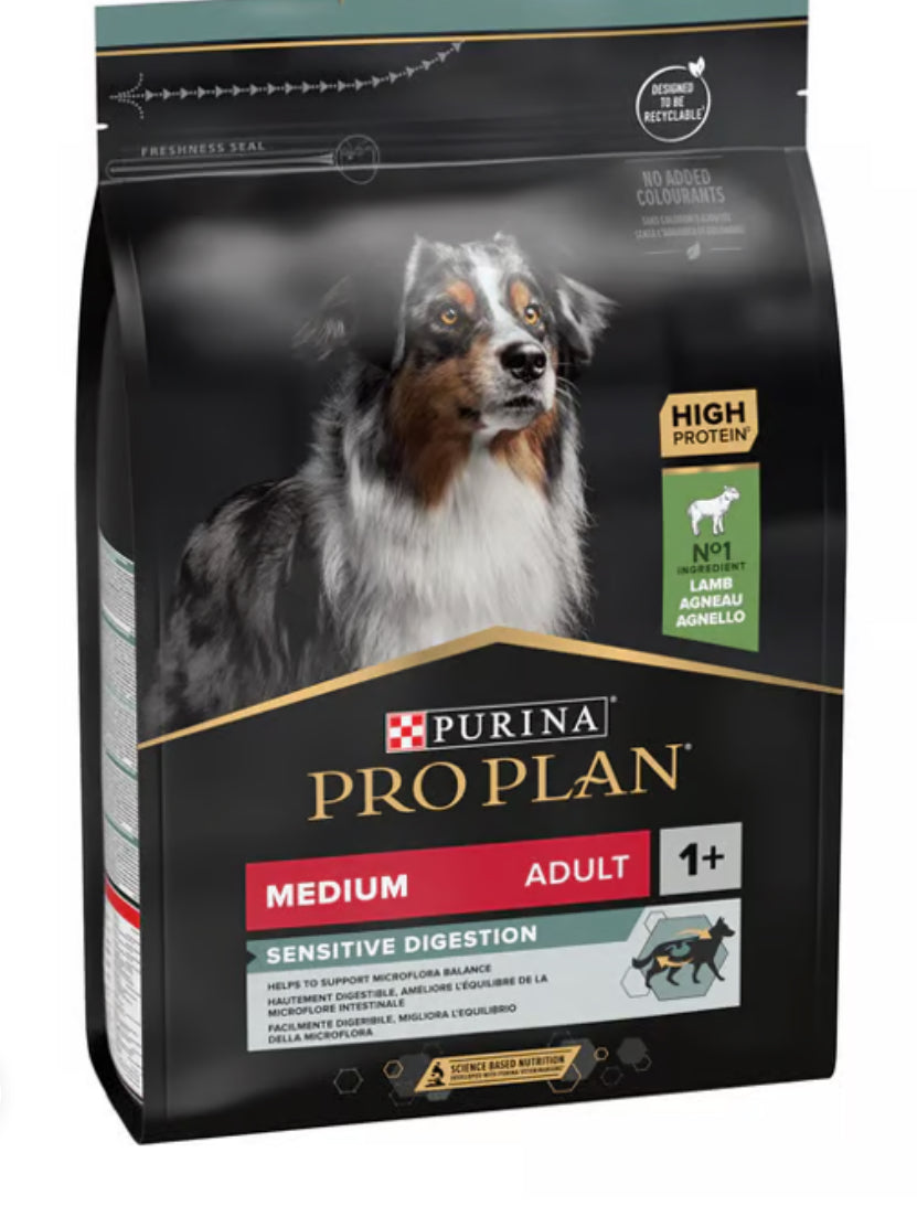 PRO PLAN SENSITIVE DIGESTION MEDIUM ADULT , DRY DOG FOOD WITH LAMB, 3 KG