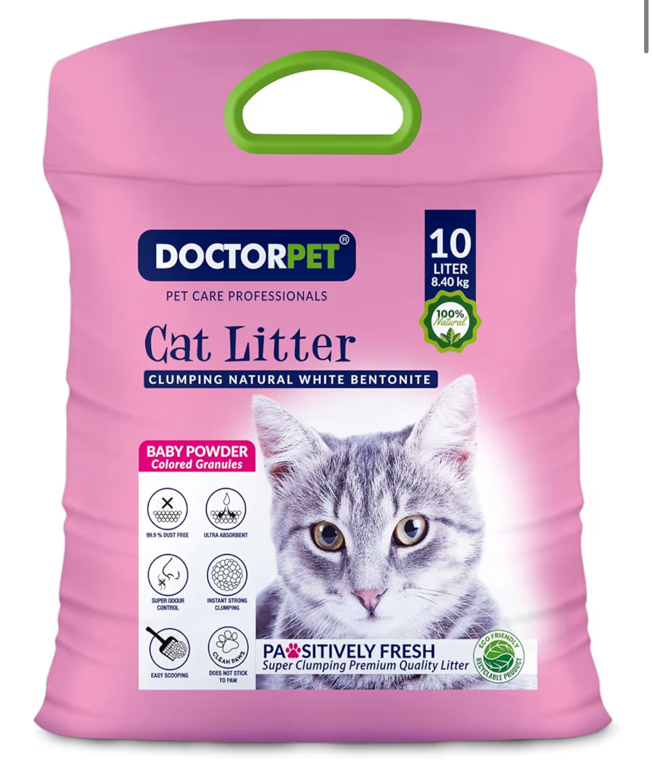 Doctor Pet Cat Litter Baby Powder 10L – 100% Natural Clumping Bentonite,Scented, Ultra Absorbent,Easy Scooping, Dust-Free, Odor Control, Easy Scooping, Hypoallergenic & Non-Stick Paw Formula