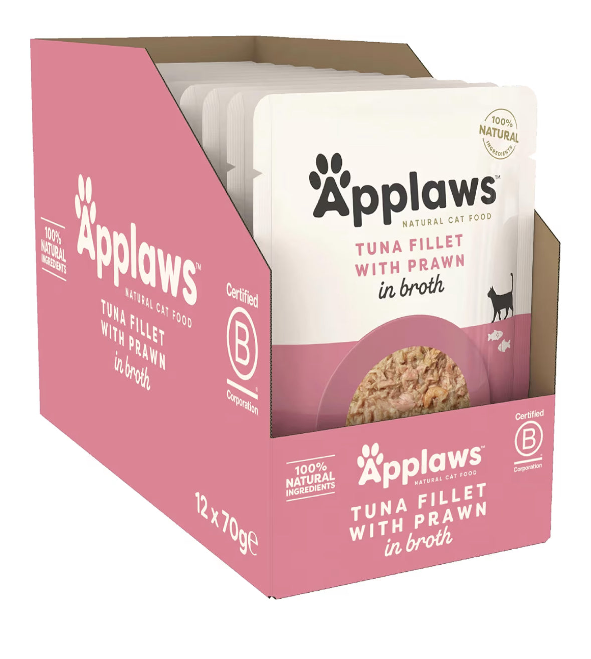 Applaws Wet Cat Food Tuna Fillet With Pacific Prawn 12x70g