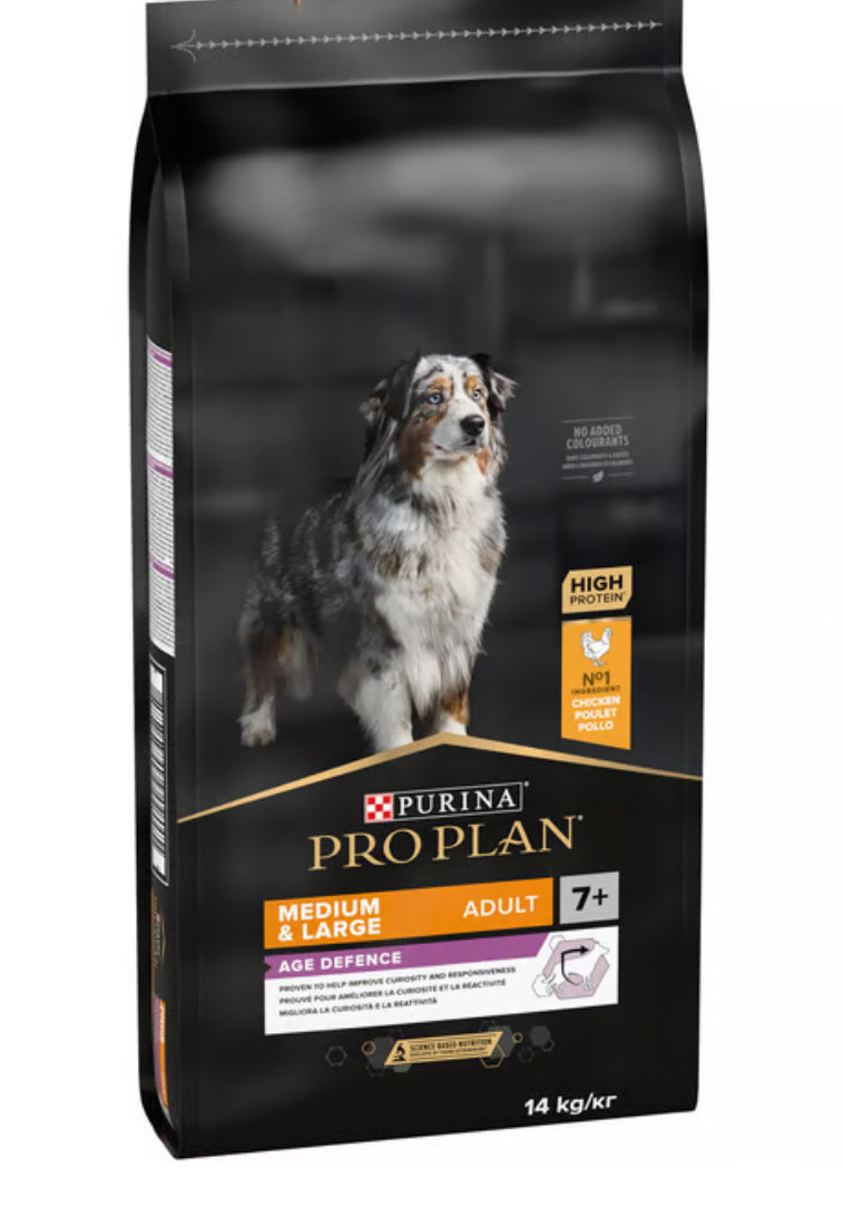 PRO PLAN AGE DEFENCE MEDIUM AND LARGE SENIOR 7+ , DRY DOG FOOD WITH CHICKEN, 14 KG