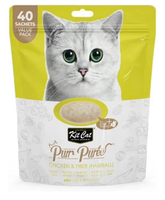 Kit Cat Puree Chicken & Fiber Hairball Cat Treats - 600G