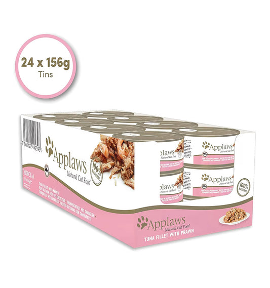 Applaws Natural Cat Food Wet Foods Tuna Fillet with Prawn (156g) Tin Pack of 24
