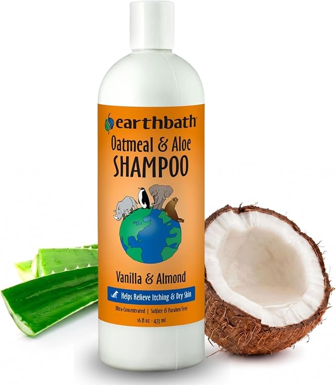 Earthbath Oatmeal & Aloe Shampoo, Vanilla & Almond, Helps Relieve Itchy Dry Skin, Made in USA, 16 oz